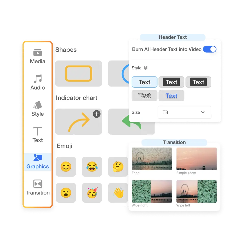 Product Video Maker offers easy editing tools to fine-tune your video with graphics, subtitles, and AI voices